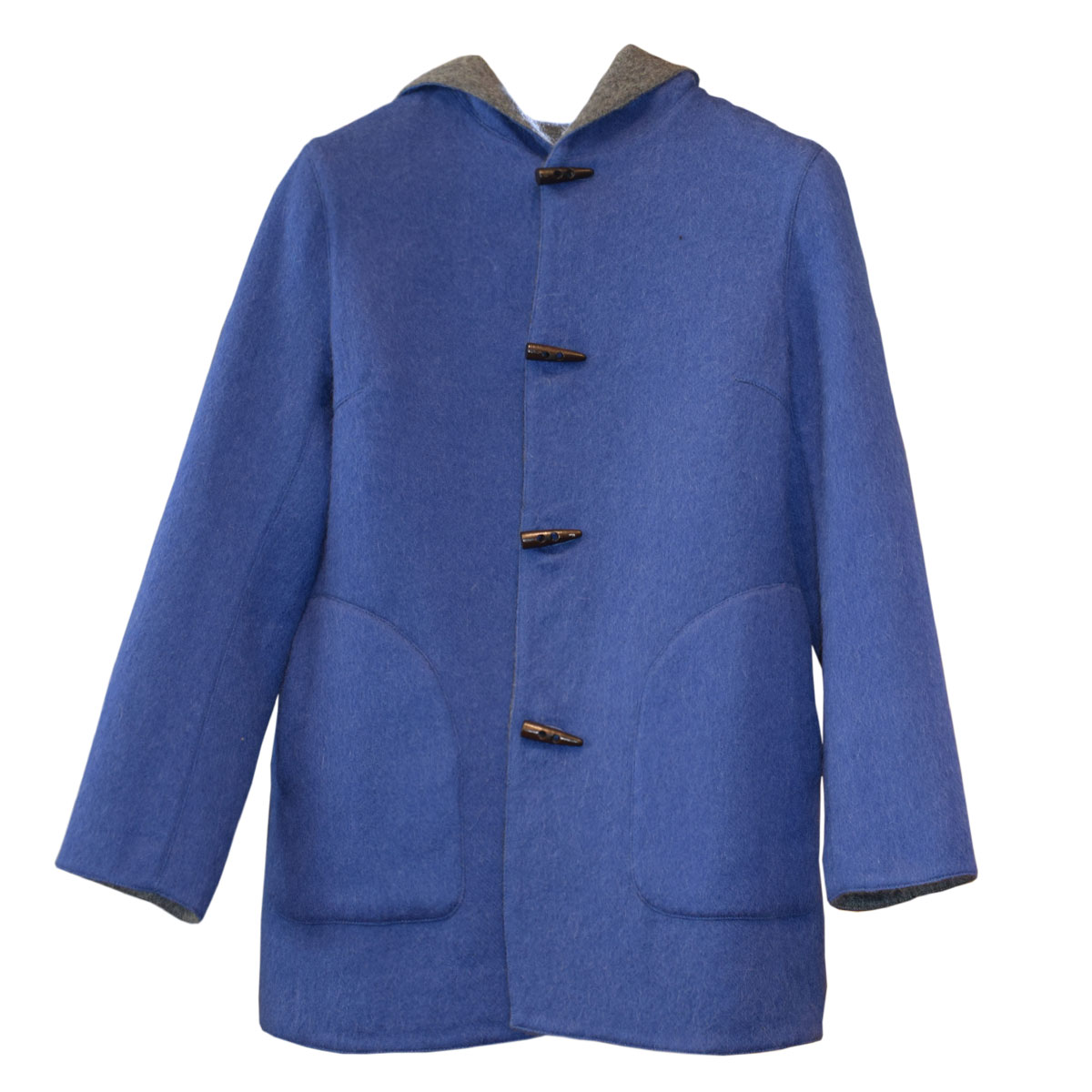 Reversible coat with pockets and hoodie made of alpaca fiber Raquel